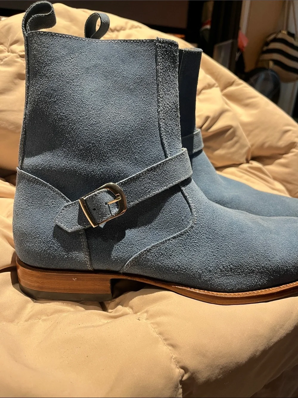 Men's Light Blue Suede Chelsea Harness Boots size 11, New without Box